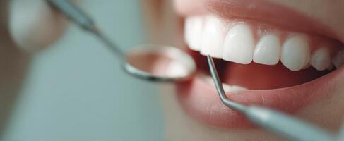 The dental examination showcasing a beautiful smile and professional care. photo