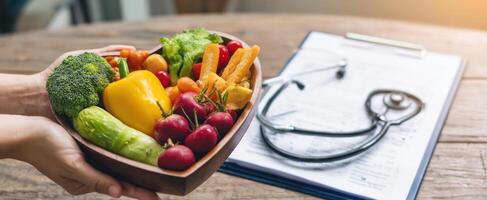 The Heart-Shaped Bowl of Fresh Fruits and Vegetables Promoting Healthy Living photo