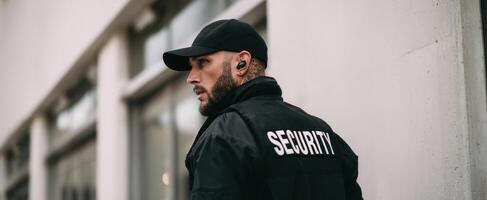 The confident security guard in urban environment ensuring safety and protection. photo
