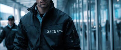 The Security Personnel Standing Vigilantly in a Modern Urban Environment photo