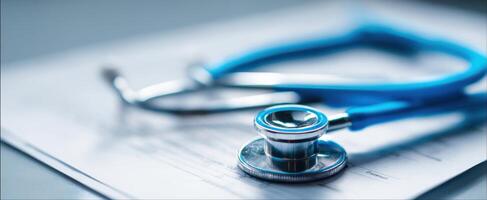 A stethoscope is sitting on top of a piece of paper photo