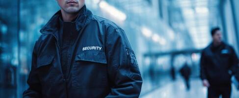 The security guard maintaining vigilance in a modern urban environment. photo
