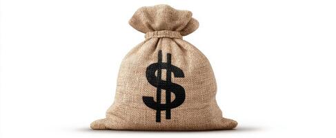 The burlap bag filled with money symbolizes financial prosperity and wealth management. photo