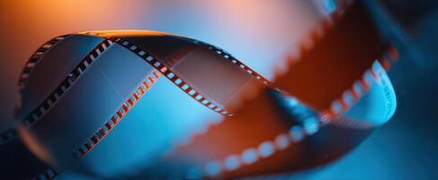 The artistic representation of a film reel dancing in vibrant colors. photo