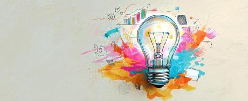 The lightbulb symbolizing creativity and innovation amidst colorful artistic elements. photo