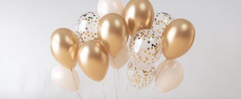 The cheerful arrangement of gold and white balloons for celebrations. photo