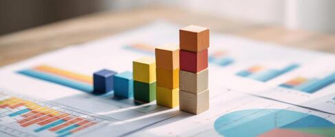 The wooden blocks represent growth and analysis in a business context. photo