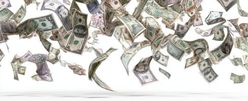 The flying dollar bills symbolizing wealth and financial freedom in the air. photo