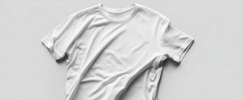 The stylish white t-shirt on a minimalist background for design mockups. photo