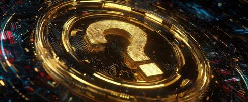 The golden question mark on a futuristic digital background. photo