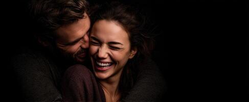 The intimate moment of a couple sharing genuine laughter and love. photo