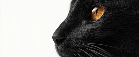 The elegant profile of a black cat with striking amber eyes. photo