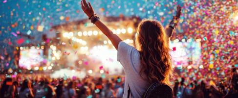 The joyful festival-goer enjoying the vibrant atmosphere of a summer concert. photo