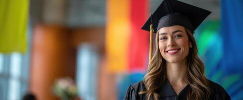 The graduate celebrating a significant academic achievement in a vibrant setting. photo