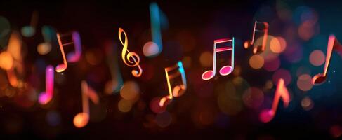 The Vibrant Dance of Music Notes in a Colorful Bokeh Background photo