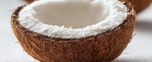 The fresh coconut shell showcasing its natural texture and inner whiteness. photo