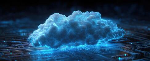 The digital cloud floating over a futuristic circuit board background photo