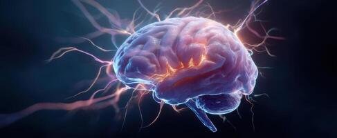 The Brain Illuminated by Electric Sparks in a Digital Realm photo