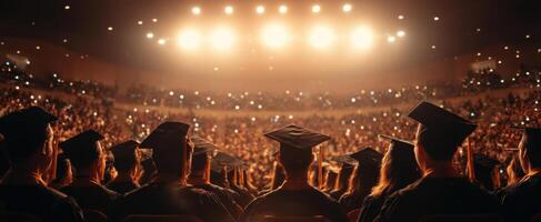 The graduates celebrating their achievement in a vibrant, well-lit graduation ceremony photo