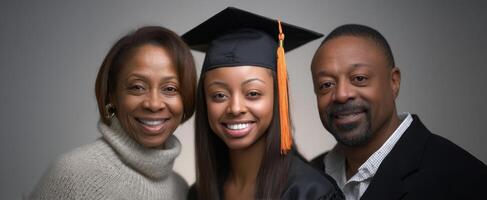 The proud graduate celebrating with her supportive family at graduation. photo