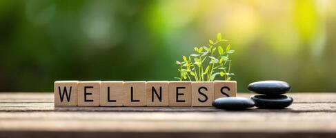 The wellness concept represented by stones and green plants in harmony. photo