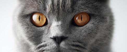 The striking beauty of a grey cat showcasing its captivating eyes. photo