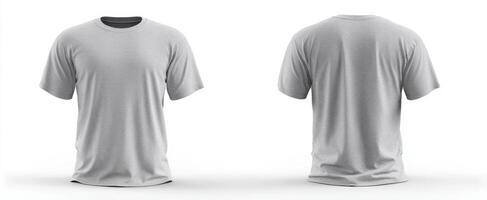The gray t-shirt showcased from the front and back for clothing mockups. photo