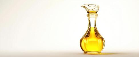 The Elegant Glass Bottle of Golden Cooking Oil on a Simple Background photo