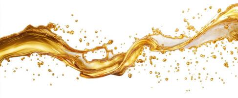 The mesmerizing wave of golden liquid with dynamic splashes and bubbles. photo