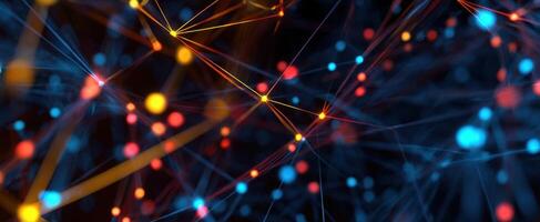 The vibrant network of illuminated connections in a digital abstract design. photo