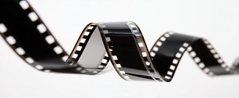 The flowing film strip captured in elegant motion against a minimalist background. photo