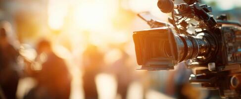 The professional camera capturing dynamic moments in bright light setting. photo