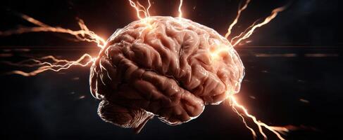 The electrifying brain illuminated by energy and cognitive sparks. photo