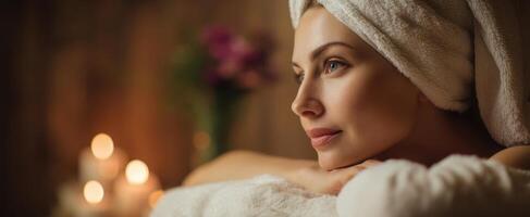 The serene woman enjoying a moment of relaxation in a spa setting. photo