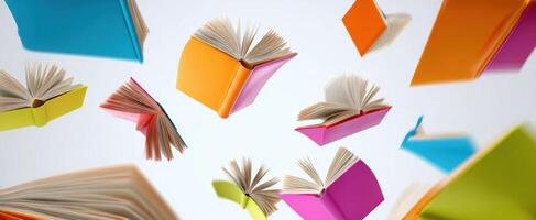 The Colorful Books Floating in Midair Representing Learning and Creativity photo