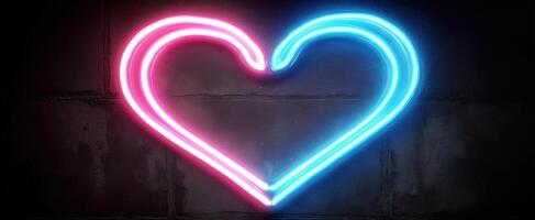 The glowing neon heart symbolizing love and romance in vibrant colors. photo