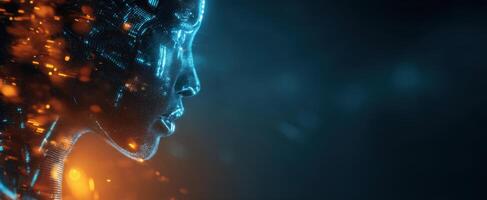 The Human-Like Robot with Futuristic Light Effects and Digital Features photo