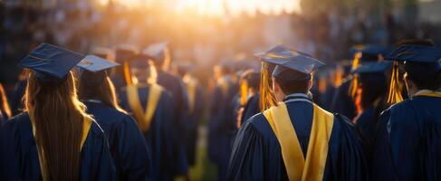 The graduates celebrating their achievement in the warm glow of the sunset. photo