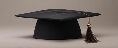The elegant black graduation cap symbolizing academic achievement and celebration. photo