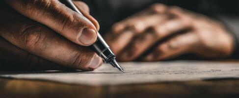 The pen writes ideas on a piece of paper with elegance and focus. photo