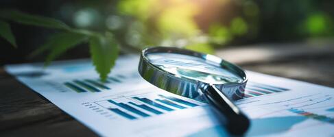 The magnifying glass enhancing data analysis on a statistical report photo