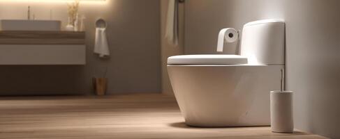 The modern toilet with elegant design in a stylish bathroom setting. photo