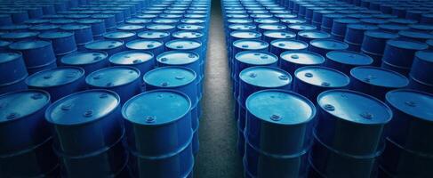 The large arrangement of blue barrels creating a striking industrial landscape. photo