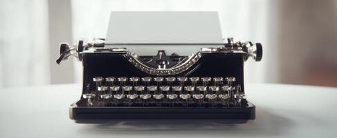 The elegant vintage typewriter ready for a creative writing session. photo