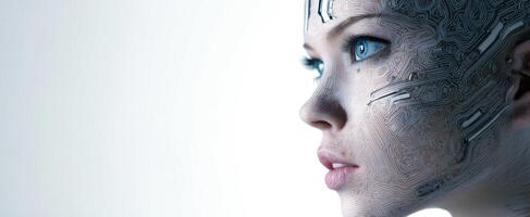 The Futuristic Portrait of a Woman with Circuit-Board Features photo
