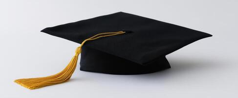 The graduation cap with a golden tassel on a white background. photo