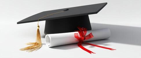 The graduation cap and diploma symbolizing academic achievement and celebration. photo