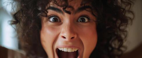 The ecstatic woman expressing sheer joy with an exuberant scream photo