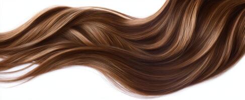 The flowing strands of luxurious brown hair on a clean white background. photo
