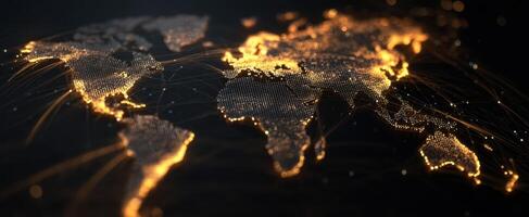 The glowing world map showcasing digital connections and global networks photo